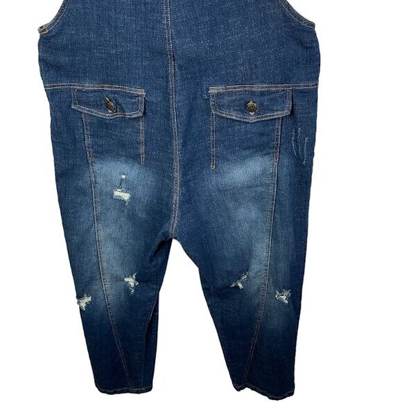 Monthorigin Womens Bib Overalls Distressed Denim dungarees Waist 43 in No Tag - Picture 3 of 14